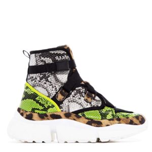 Cape Robbin Superstars Leopard High Top Lace Up Platform Fashion Sneakers Bootie (9, Leopard Lime)