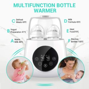 EIVOTOR 6 in 1 Baby Bottle Warmer, Double Bottle Steam Sterilizer Food Heater for Evenly Warm Breast Milk or Formula, LED Panel Control Real-time Display, BPA Free