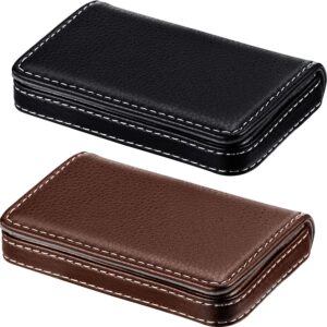 outus 2 pieces business card holder, business card wallet leather business card case pocket business name card holder with magnetic shut, credit card id case wallet (black and coffee)