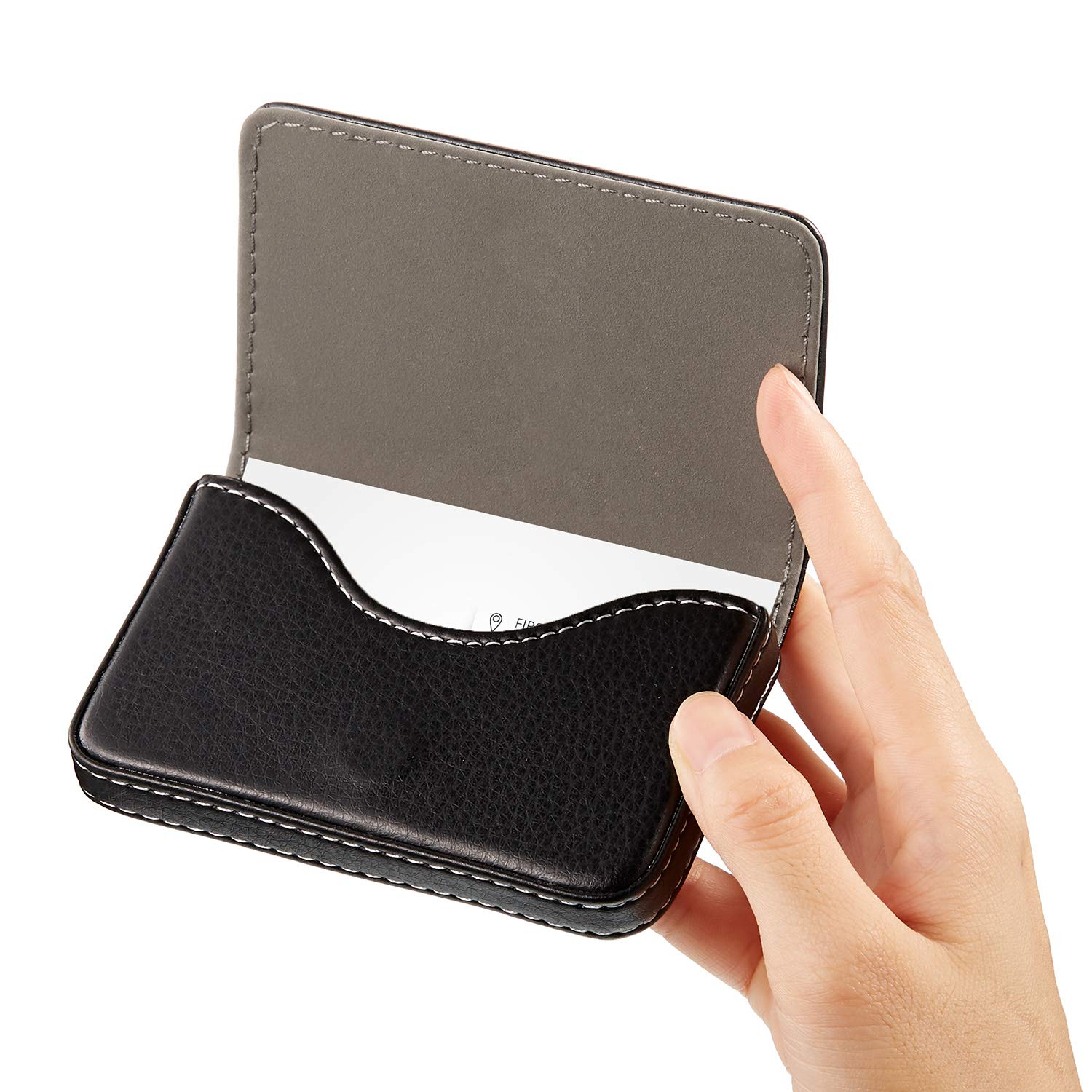 Outus 2 Pieces Business Card Holder, Business Card Wallet Leather Business Card Case Pocket Business Name Card Holder with Magnetic Shut, Credit Card ID Case wallet (Black and Coffee)