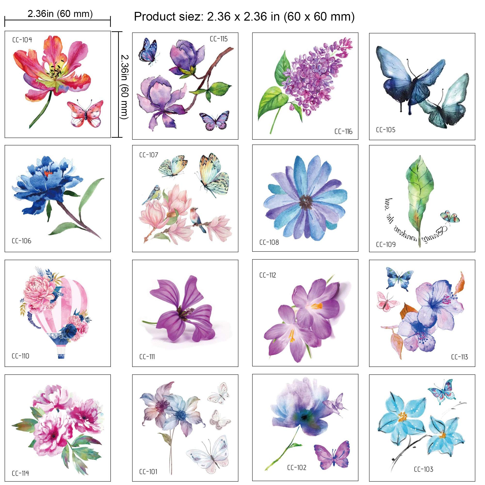 Konsait 50Sheet Flower Temporary Tattoos for Women Teens Girls, Tiny Temporary Tattoo Adult Waterproof Body Art Sticker Hand Neck Wrist, include Flower Butterfly Leaf Lotus Cherry Blossoms Tattoo