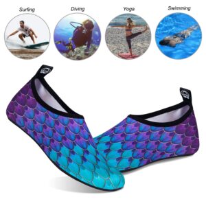 WateLves Water Shoes for Womens Mens Barefoot Quick-Dry Aqua Socks for Beach Swim Surf Yoga Exercise New Translucent Color Soles (Fishscale-Bluegreen, 38/39)