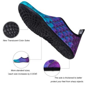 WateLves Water Shoes for Womens Mens Barefoot Quick-Dry Aqua Socks for Beach Swim Surf Yoga Exercise New Translucent Color Soles (Fishscale-Bluegreen, 38/39)