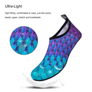 WateLves Water Shoes for Womens Mens Barefoot Quick-Dry Aqua Socks for Beach Swim Surf Yoga Exercise New Translucent Color Soles (Fishscale-Bluegreen, 38/39)