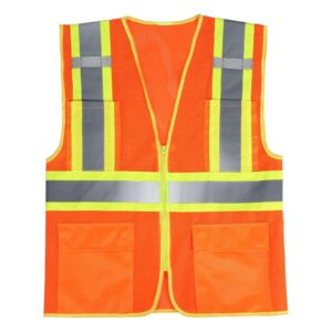 sulwzm high visibility reflective safety vest with zipper and pockets orange,m
