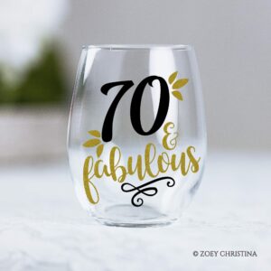 70 and Fabulous gifts for Women Stemless Wine Glass 70th Birthday gift for her 0244