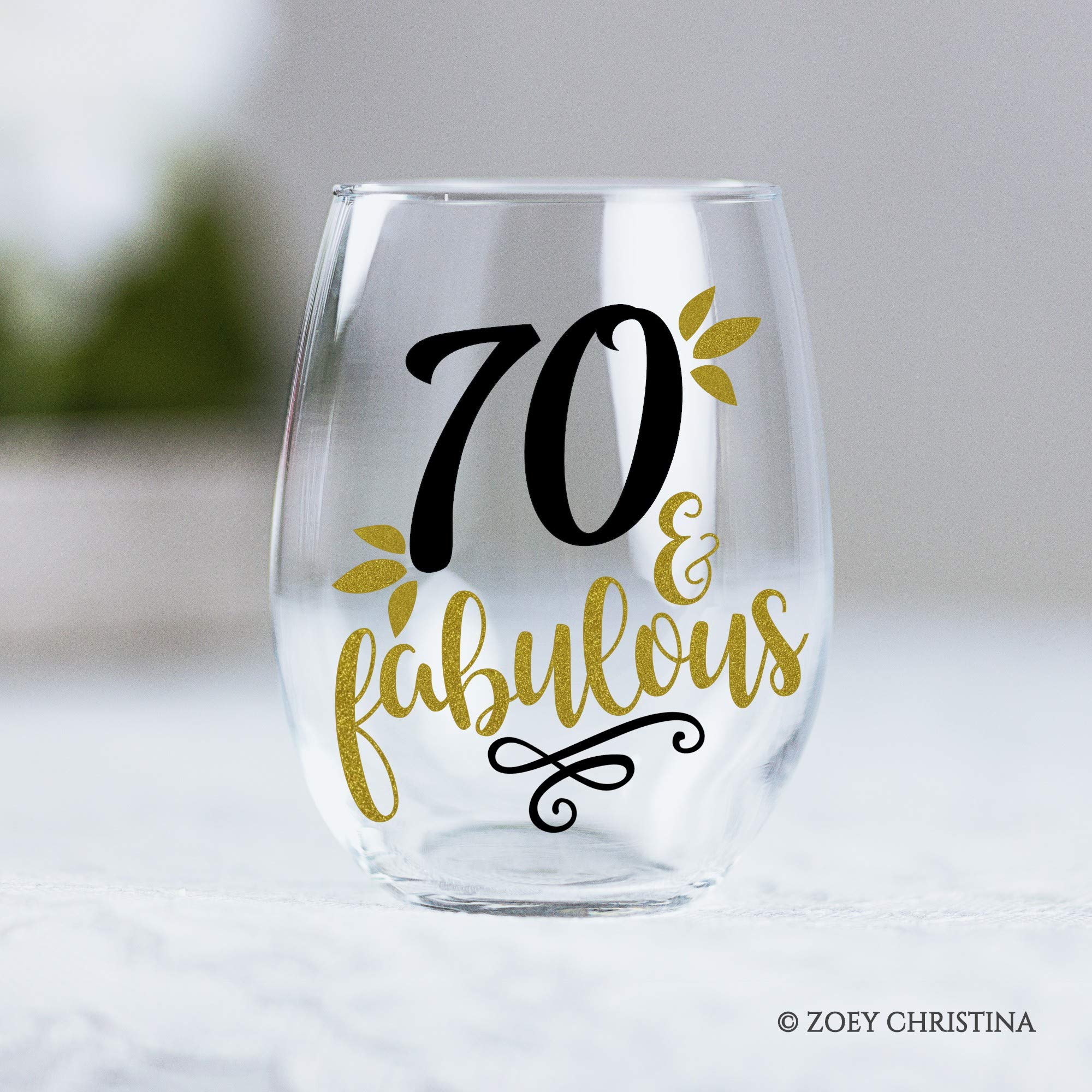 70 and Fabulous gifts for Women Stemless Wine Glass 70th Birthday gift for her 0244