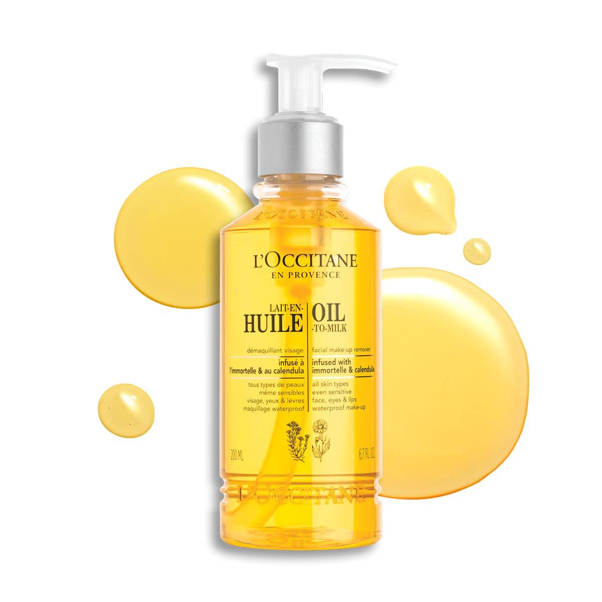 L'Occitane Oil-to-Milk Facial Makeup Remover, 6.7 Fl Oz: Remove Waterproof Makeup, Cleanse Impurities, Enhance Glow, Soften Skin, With Immortelle