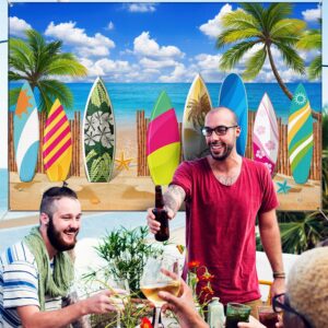 Beach Background Photo Props Surfboard Party Backdrop Tropical Beach Hawaiian Party Banner for Studio Beach Weddings Baby Shower Photography Birthday Party Decorations, 72.8 x 43.3 Inch (Style 1)