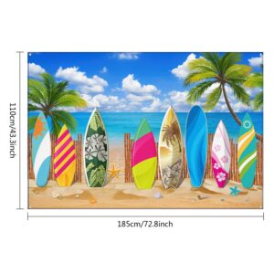 Beach Background Photo Props Surfboard Party Backdrop Tropical Beach Hawaiian Party Banner for Studio Beach Weddings Baby Shower Photography Birthday Party Decorations, 72.8 x 43.3 Inch (Style 1)