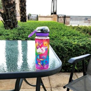 Cute Water Bottle for School Kids Girls, BPA FREE Tritan & Leak Proof & Easy Clean & Carry Handle, 23oz/ 680ml - Unicorn