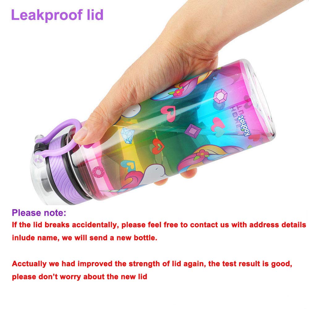 Cute Water Bottle for School Kids Girls, BPA FREE Tritan & Leak Proof & Easy Clean & Carry Handle, 23oz/ 680ml - Unicorn