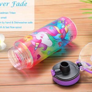 Cute Water Bottle for School Kids Girls, BPA FREE Tritan & Leak Proof & Easy Clean & Carry Handle, 23oz/ 680ml - Unicorn