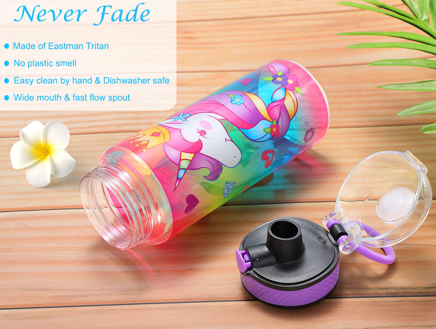 Cute Water Bottle for School Kids Girls, BPA FREE Tritan & Leak Proof & Easy Clean & Carry Handle, 23oz/ 680ml - Unicorn