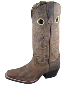 smoky women wilma 12 inch distress leather cowboy boot, brown distress