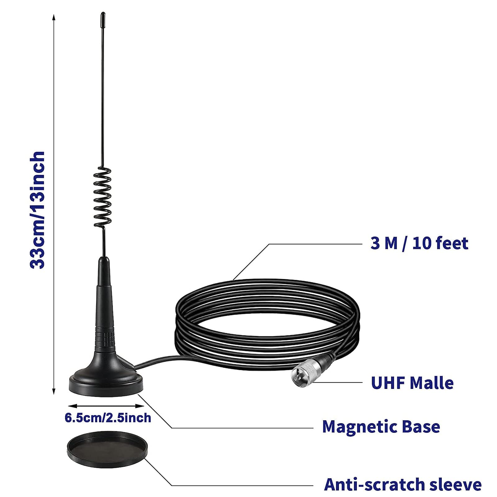 CB Antenna 27MHz Handheld CB Radio Antenna Magnetic Mount 14 Inch CB Radio Antenna PL259 & BNC Male Compatible with Cobra Midland Uniden President Vehicle Car Truck Mobile CB Radio Handheld CB Radio