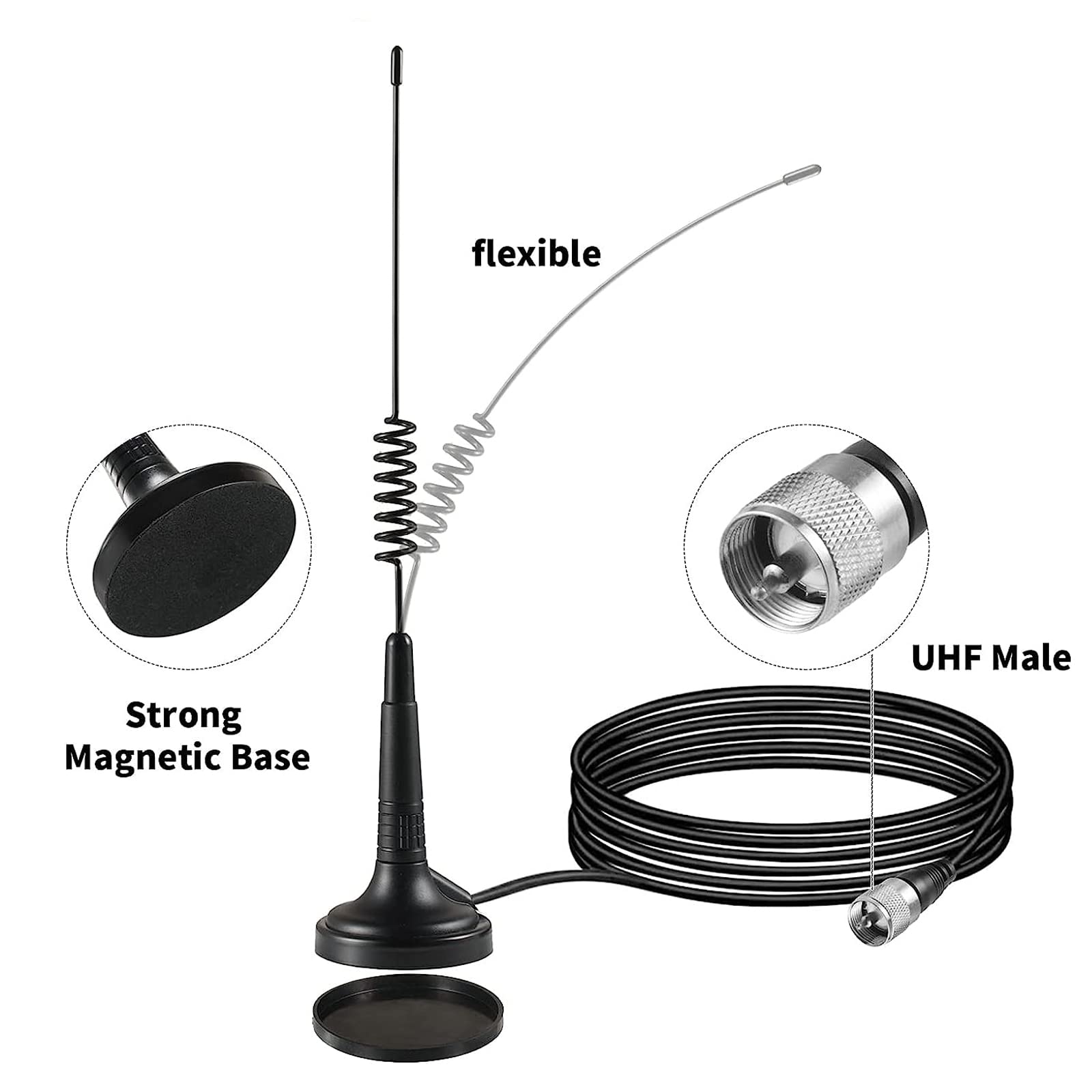 CB Antenna 27MHz Handheld CB Radio Antenna Magnetic Mount 14 Inch CB Radio Antenna PL259 & BNC Male Compatible with Cobra Midland Uniden President Vehicle Car Truck Mobile CB Radio Handheld CB Radio