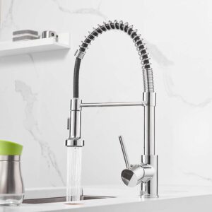 owofan spring kitchen sink faucet commercial single handle single lever kitchen faucet with pull down sprayer, polished chrome kitchen faucets