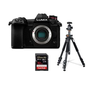 Panasonic Lumix G9 4K Mirrorless Digital Camera Body (Black), 20.3MP, Bundle with Vanguard Alta Pro 264AB 100 Aluminum Tripod with SBH-100 Ball Head, 32GB SD Card, LCD Protector, Cleaning Kit, Cloth