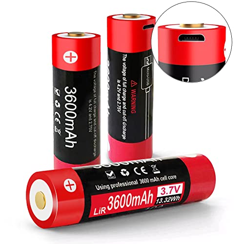 SNSYIY 3.7V Button Top Batteries USB Rechargeable Battery 3600mAh for Klarus Flashlight (XT11X, XT11GT, XT30R...) (2-Pack)