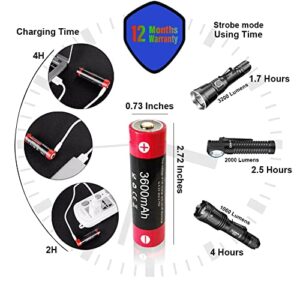 SNSYIY 3.7V Button Top Batteries USB Rechargeable Battery 3600mAh for Klarus Flashlight (XT11X, XT11GT, XT30R...) (2-Pack)
