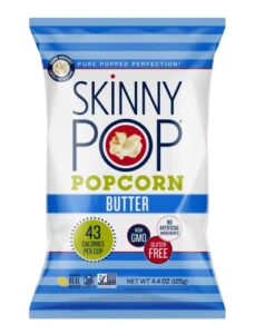 skinnypop butter popcorn, gluten free, non-gmo, healthy popcorn snacks, skinny pop, 4.4oz grocery size bag