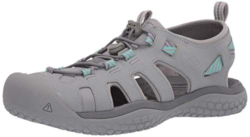 KEEN Womens SOLR High Performance Sport Closed-Toe Water Sandal Shoe, Light Gray/Ocean Wave , 10