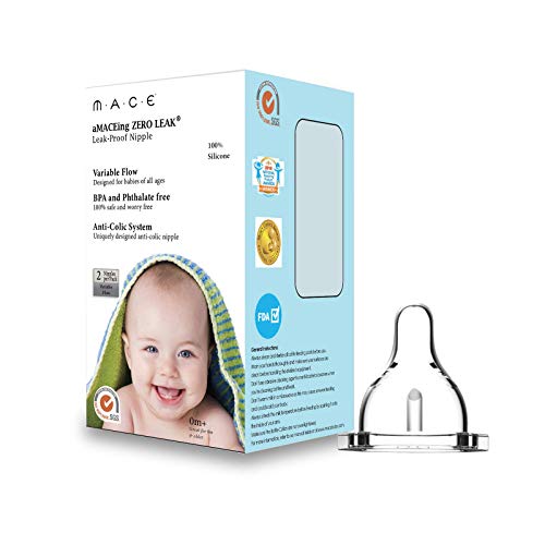 Made in USA aMACEing Zero Leak® Nipple with Anti-Colic Vent and Variable Flow (2 Pcs)