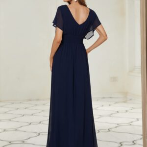 Ever-Pretty Women's Elegant Formal Dress V-Neck Short Sleeve Chiffon Long Mother of The Bride Dresses Navy Blue US12