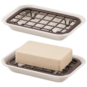 mdesign 2-piece soap dish for kitchen sink - bar of soap holder with drainage grate for kitchen - countertop caddy dish rest for scrubber, sponge and brushes - unity collection - 2 pack, cream/bronze
