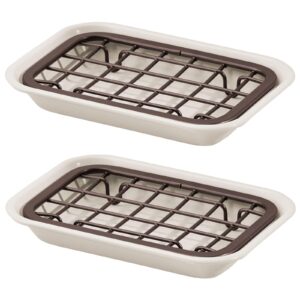 mDesign 2-Piece Soap Dish for Kitchen Sink - Bar of Soap Holder with Drainage Grate for Kitchen - Countertop Caddy Dish Rest for Scrubber, Sponge and Brushes - Unity Collection - 2 Pack, Cream/Bronze