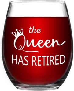 yhrjwn retirement gifts for women - the queen has retired wine glass - 15 oz funny stemless wine glass - funny retirement gift for her mom coworker