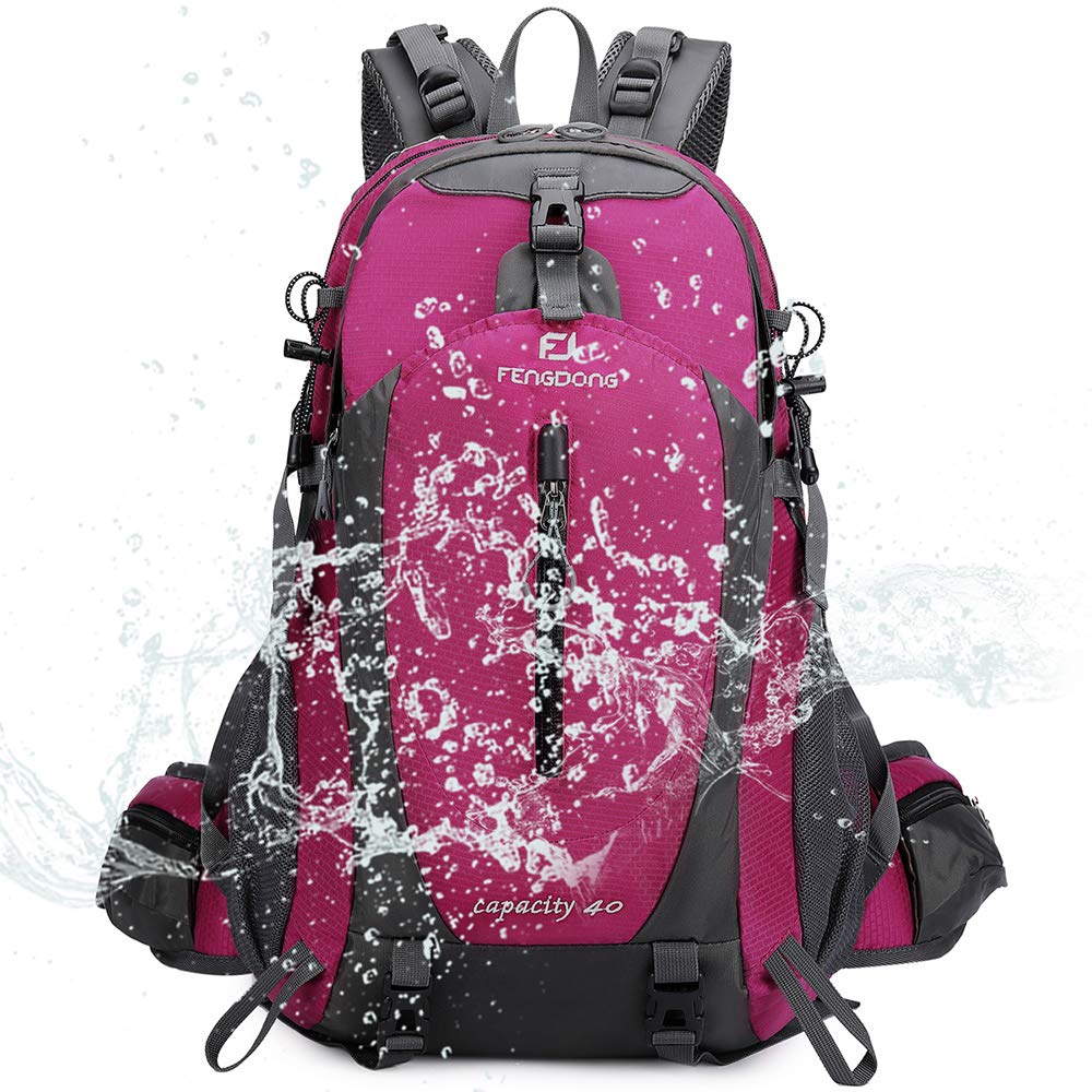 FENGDONG 40L Waterproof Lightweight Outdoor Daypack Hiking,Camping,Travel Backpack for Women Men Pink