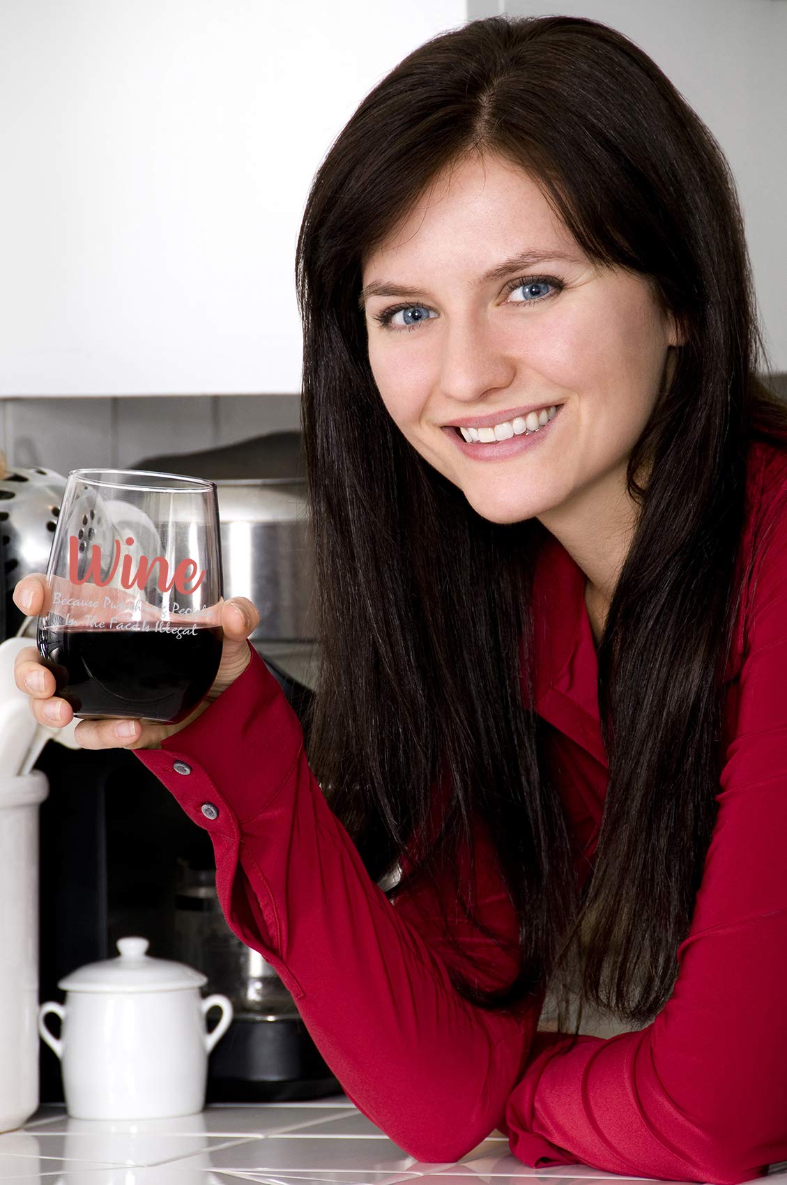 Wine Because Punching People In The Face Is Illegal 15oz Crystal Wine Glass - Fun Unique Novelty Idea for Him, Her, Mom, Wife, Coworker, Boss, Sister, Best Friend, Mom Birthday Mother's Day Christmas