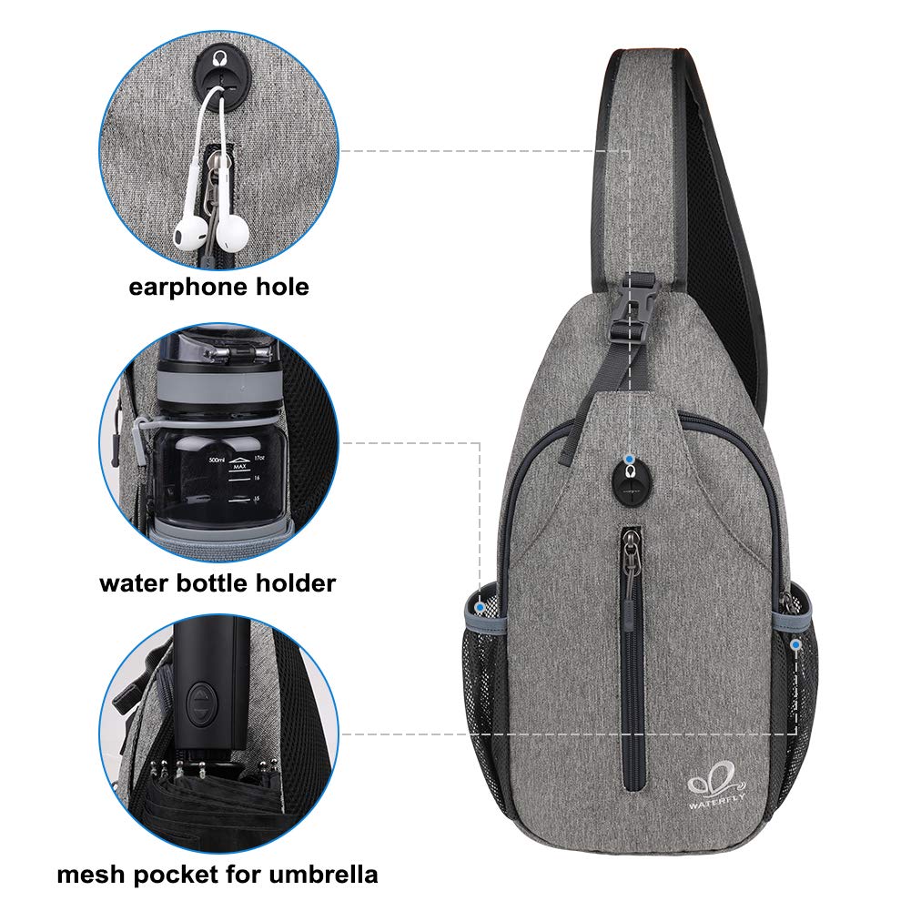 WATERFLY Crossbody Sling Backpack Sling Bag Travel Hiking Chest Bag Daypack