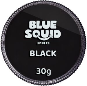 blue squid pro face paint - classic black (30gm), professional water based single cake face & body paint makeup supplies for adults kids halloween facepaint sfx water activated face painting non toxic