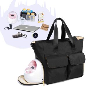 Teamoy Breast Pump Bag Compatible with Spectra S1,S2, Medela and Cooler Bag, Breast Pump Storage Tote with Laptop Sleeve (Up to 14") for Working Moms, Black(Bag ONLY)