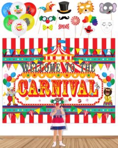 circus carnival banner backdrop,20 carnival balloons 11 carnival photo booth props for circus carnival party supplies decorations
