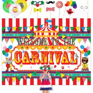 Circus Carnival Banner Backdrop,20 Carnival Balloons 11 Carnival Photo Booth Props For Circus Carnival Party Supplies Decorations