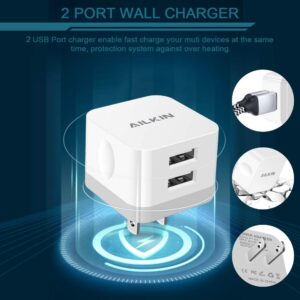 3Pack USB Wall Charger Plug, AILKIN 2.4A Dual Port USB Adapter Power Cube Fast Charging Station Box Base Replacement for iPhone 14 13 12 Pro Max SE 11 XR XS X/8, Samsung, Phones USB Charge Block-White
