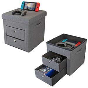 simplify 2 drawer collapsible storage ottoman | perfect for gaming| toys| magazines| linens| blankets & more | grey