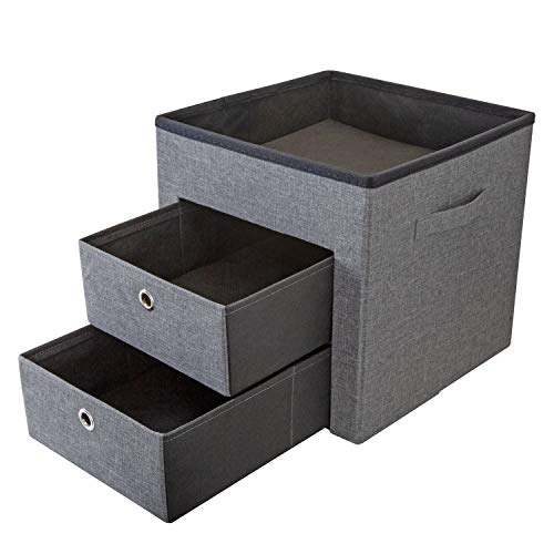 Simplify 2 Drawer Collapsible Storage Ottoman | Perfect for Gaming| Toys| Magazines| Linens| Blankets & More | Grey
