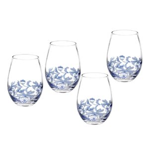 portmeirion spode blue italian stemless wine glasses | set of 4 | 19-ounce capacity | red or white wine glass | tumblers for water, cocktails, and other beverages