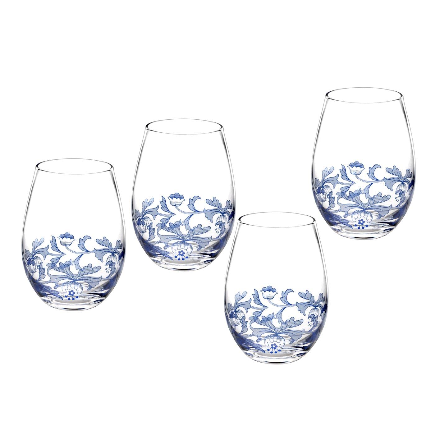 Portmeirion Spode Blue Italian Stemless Wine Glasses | Set of 4 | 19-Ounce Capacity | Red or White Wine Glass | Tumblers for Water, Cocktails, and Other Beverages