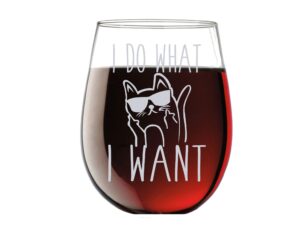 i do what i want - funny 15oz stemless crystal wine glass - fun wine glasses with sayings gifts for women