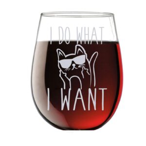 I Do What I Want - Funny 15oz Stemless Crystal Wine Glass - Fun Wine Glasses with Sayings Gifts for Women