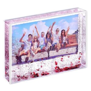 kingho glitter picture frame cute liquid acrylic photo frames for family friends couples gifts, mount for 4x6 inch (10x15 cm) picture