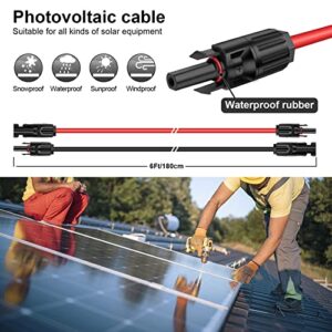 iGreely 1 Pair 6 Feet Black + 6 Feet Red 10AWG(6mm²) Solar Panel Extension Cable Wire with Female and Male Connectors