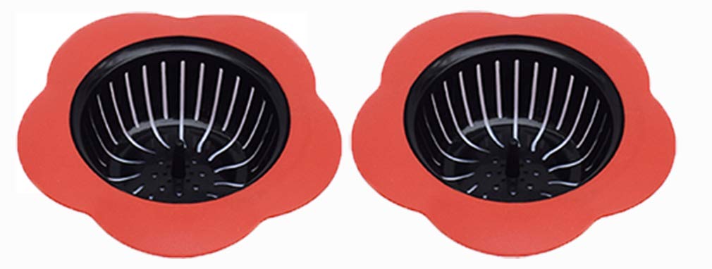 Silicone Kitchen Sink Strainer 2 Pack, Pouring strainers，Drain FilterLarge Wide Rim 4.5" Diameter (4.5" Diameter, 2 Red)