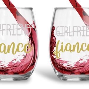 Boyfriend/Fiance - Girlfriend/Fiancee - Funny 15oz Crystal Wine Glass - Stemless Wine Glass Couples Sets - Perfect idea for Bridal and Engagement Gifts